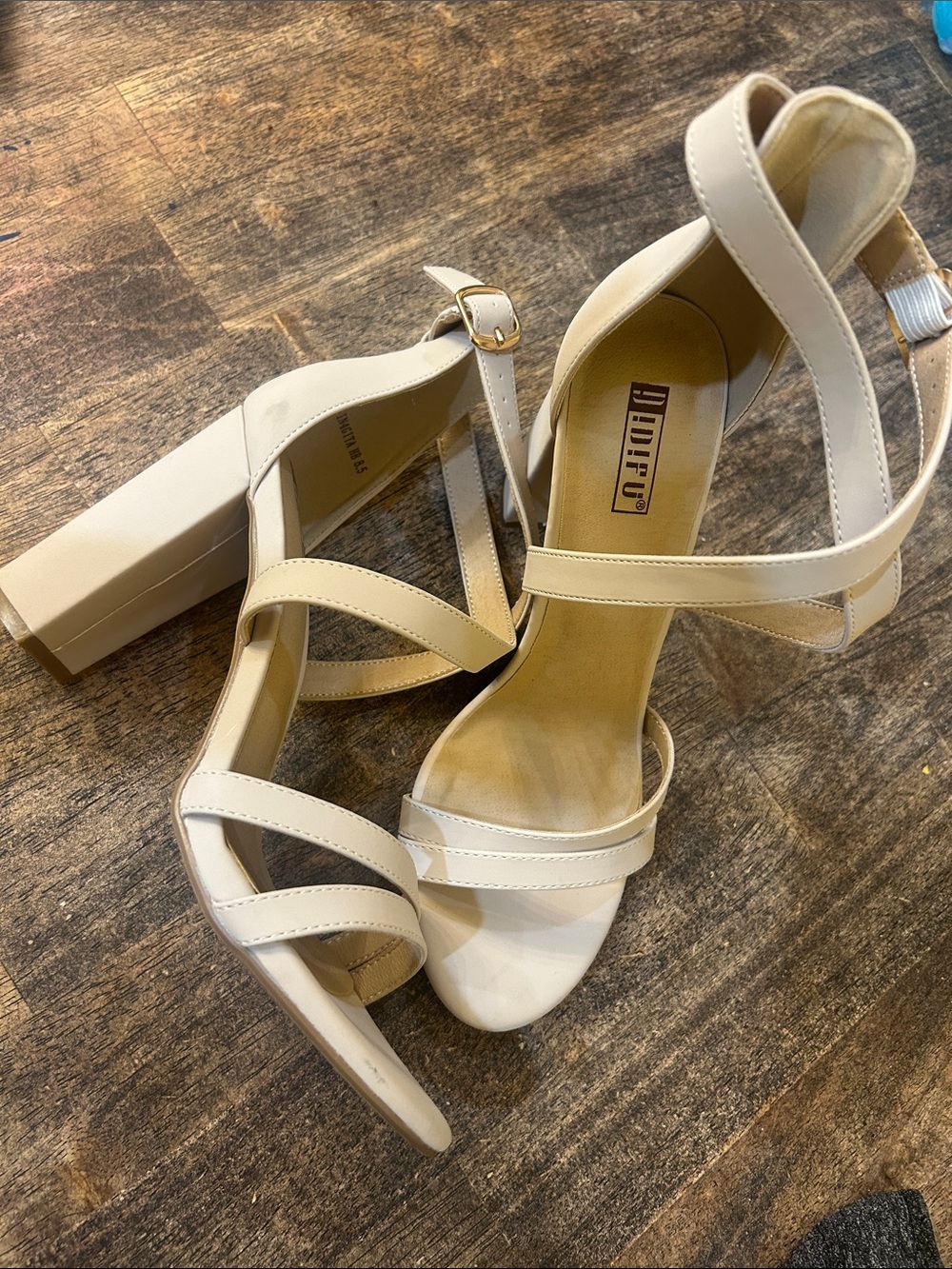 Strappy Cream Block Heel Sandals